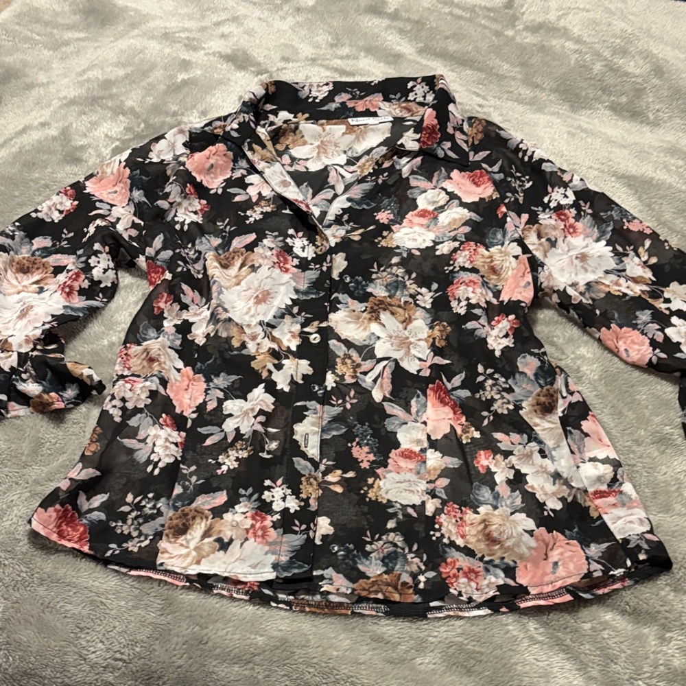 NorthStyle Black and Pink Floral Blouse